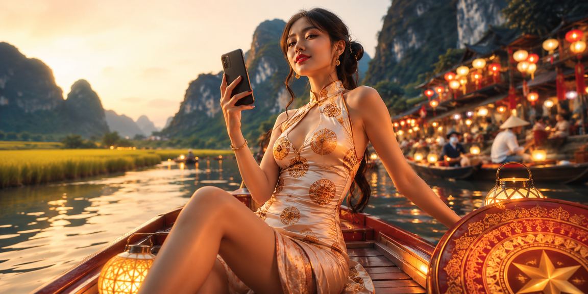 Người dùng tại chợ đêm Ninh Bình trải nghiệm nền tảng giải trí 907 trên điện thoại di động